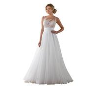 Nanger Robe de mariée longue en tulle avec applications - Style bohème, ecru, 46