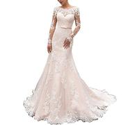 Nanger Robe de mariée sirène à manches longues avec applications - - 48