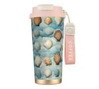 nanger Sea Shell Tasse à café isotherme en acier inoxydable 316 avec couvercle anti-fuite, garde au chaud ou au froid