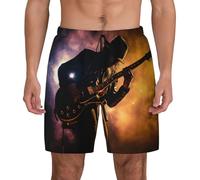 nanger Short de bain pour homme avec guitare musicale à séchage rapide Doublure de compression 2 en 1 Maillot de bain avec poches, Noir , M