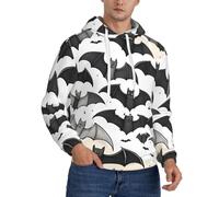 nanger Sweat à capuche décontracté pour homme avec imprimé chauve-souris volantes d'Halloween, pull à capuche à manches longues en polaire fine avec poche, noir, Large
