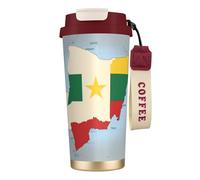 nanger Tasse à café isotherme en acier inoxydable 316 avec couvercle anti-fuite, motif carte du drapeau du Sénégal avec étoile jaune, garde au chaud ou au froid