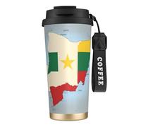 nanger Tasse à café isotherme en acier inoxydable 316 avec couvercle anti-fuite, motif carte du drapeau du Sénégal avec étoile jaune, garde au chaud ou au froid