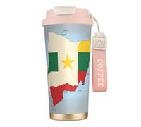 nanger Tasse à café isotherme en acier inoxydable 316 avec couvercle anti-fuite, motif carte du drapeau du Sénégal avec étoile jaune, garde au chaud ou au froid