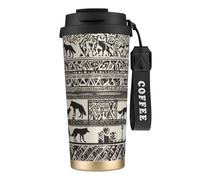 nanger Tasse à café isotherme en acier inoxydable 316 avec couvercle anti-fuite, motif loup, garde au chaud ou au froid