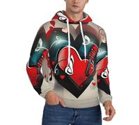 nanger Treble Love And Music Print Sweat à capuche décontracté pour homme, pull à capuche à manches longues en polaire fine avec poche, noir, 3X-Large