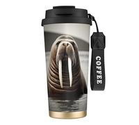 nanger Walrus In The Sea Tasse à café isotherme en acier inoxydable 316 avec couvercle anti-fuite, garde au chaud ou au froid