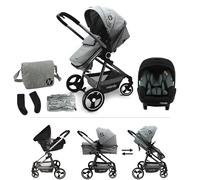 Nania - Poussette combinée 3 en 1 GIULIA - De 0 à 36 mois - Pliable et inclinable + Siège auto BEONE EVO i-Size 40-85 cm - Groupe 0+ (0-13 Kg) - Dos route + Sac à langer, habillage pluie inclus