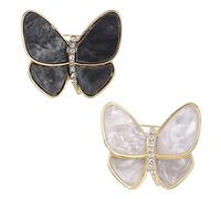 NANJIL Careor Lot de 2 broches élégantes en forme de papillon avec strass en métal pour femme et fille Noir et blanc, Métal, strass