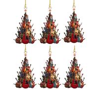 Nankoyal 6pcs Décoration De Sapin De Noël R-ockin' Around The Guitar, en Acrylique 2D, Breloque Guitare Rock Empilable pour Voiture, Décoration À Suspendre pour Les Mélomanes