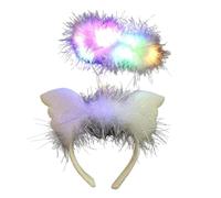 Nankoyal Bandeau Angel Halo, casque d’ange, Costume d'ange avec bandeau en plumes LED moelleux, Ailes d'ange lumineuses exquises, parfaites pour les jeux de rôle d'Halloween et les fêtes masquées.