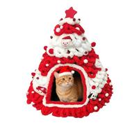 Nanmiyan Maison pour chat de Noël - Nid chaud en tricot avec motif d'arbre - Lit pour chat couvert sur le thème de Noël - pour chaton et petit animal domestique intérieur extérieur maison sommeil