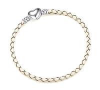 NanMuc Bracelet à breloques 3 mm en cuir bleu avec fermoir à pression en forme de cœur tressé fait à la main pour perles Pandora européennes DIY bijoux 16-21 cm, Small, Cuir, Pas de gemme