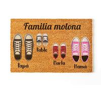 NANNUK Paillasson personnalisé en Fibre de Coco avec Chaussures familiales | Changer la Couleur des Chaussons | Dimensions 70 x 40 cm (Famille 4)