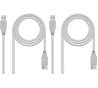 Nano Cable 10.01.0204 - Câble rallonge USB 2.0, mâle-femelle, Beige, 3mts (Lot de 2)