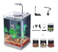 Nano Kit complet pour aquarium de bureau, système de filtration en verre avec fond caché, filtre autonettoyant, outil de nettoyage de gravier, pour petit espace, installation facile, design peu