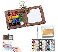 Nano Palette d'aquarelle, ensemble de voyage for aquarelle d'artiste de poche, ensemble d'aquarelle de poche, ensemble de palette d'aquarelle portable en bois 8/15 grilles avec clip et stylo à eau(A)