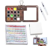 Nano Palette d'aquarelle, Nanopalette avec mini livret en papier et peinture, ensemble de voyage d'aquarelle de poche portable, kit de peinture aquarelle amovible (noyer, 15 compartiments)