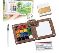 Nano palette d'aquarelle, trousse de voyage pour artiste de poche, Nanopalette Mini aquarelle pour peintres, artistes, étudiants, palette de peinture de voyage portable (noyer, 15 emplacements)