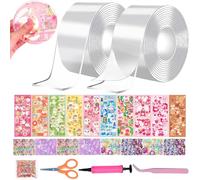 Nano Tape Bubble Kit,34 Pièces Nano Blowing Bubble Tape,Kits de Loisirs Créatifs,Nano Ruban Double Face Transparent avec Poudre Scintillante et Autocollants,Activités Manuelles, Cadeau d'anniversaire