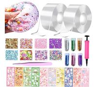 Nano Tape Bubble Kit, 38 Pièces Nano Blowing Bubble Tape, DIY Loisir Creatif Enfant, Nano Ruban Double Face Transparent avec Poudre Scintillante et Autocollants, Cadeau d'Anniversaire pour Enfants