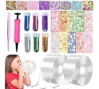 Nano Tape Bubble Kit for Kids, 28 Ruban Adhésif Nano à Bulles à Super élasticité, Avec Autocollants Pailletés, Ensemble de Bricolage, Petit Cadeau de Fête et Jouet Antidéresse Convient aux Enfants (A)