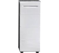 NanoBad Armoire de toilette avec miroir, 1 porte, 1 étagère aspect béton, blanc brillant.