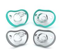 Nanobebe Lot de 4 tétines pour bébé 0-3 mois - orthodontiques, courbes confortables avec contour du visage - primées pour l'allaitement - 100 % silicone - sans BPA - Bleu sarcelle/gris