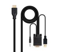 Nanocable 10.15.4612 câble vidéo et adaptateur 1,8 m VGA (D-Sub) + 3.5mm + USB Type-A HDMI Noir