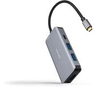 Nanocable 10.16.1005 - Hub Convertisseur 5 En 1, Connecteur Usb-C 3.2 Gen1 5G Mâle Vers 3 Ports Usb-A 3.0 + 1 Port Usb-C + 1 Port Usb-C Pd 100W, Aluminium, 15 Cm, Couleur Gris[Z1789]