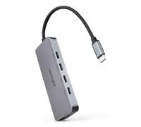 Nanocable Hub USB-C 10.16.4505 – 4x USB-C 3.2, 1x PD 100W, jusqu'à 10 Gbps, câble 0,10 m – Gris