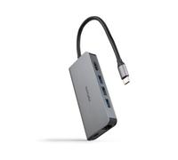NANOCABLE 10.16.4609 - Hub USB-C 8-en-1, Convertisseur USB-C 3.1 vers 3xUSB-A 3.0 + HDMI 4K@60Hz + USB-C PD + RJ45 1Gbps + TF + SD, Aluminium, Gris, 18 cm