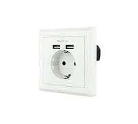 Nanocable Roseta Base de Enchufe de Pared Empotrable Tipo schuko con 2 Tomas USB 2.4A Blanca