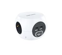 Nanocable Socle 3 prises 10.37.0001 – 2x USB-A, 2x USB-C, mise à la terre, interrupteur – Blanc