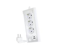 NANOCABLE 10.37.0013-BK - Bloc multiprise de Table avec 3 Prises de Terre et 2 Prises USB avec lumière, Blanc