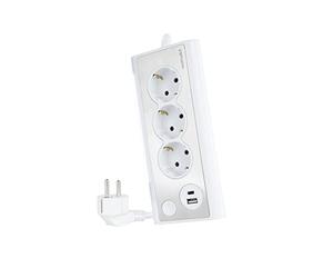 NANOCABLE 10.37.0013-BK - Bloc multiprise de Table avec 3 Prises de Terre et 2 Prises USB avec lumière, Blanc