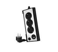 Nanocable Bloc multiprise de table 10.37.0013 – 3 prises de terre, 2 prises USB, avec lumière – Noir