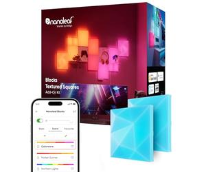 Nanoleaf Blocks Kit d'Extension | 2 Carrés Texturés (RequisKit de Démarrage), Design 3D à Facettes Multiples, Panneau LED Multicolore RGBW, Éclairage Changeant de Couleur 16M+, Déco Murale et Chambre