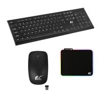 NanoRS Clavier QWERTY sans fil + souris + tapis de souris | 2,4 GHz, portée : jusqu'à 10 m | Résolution de la souris : 1200 DPI | Récepteur Nano USB | Design plat, fonctionne sur piles, noir