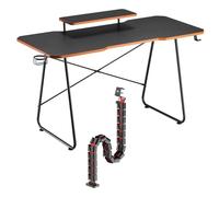 NanoRS RS170 Gaming Desk avec Support de Moniteur, 136 x 60 cm, Porte-gobelet, Porte-Casque, Pieds antidérapants + Range-câbles RS125, modulaire, 20 Segments, Noir/Rouge