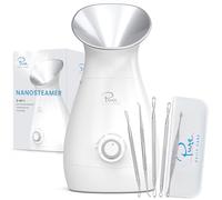 NanoSteamer Large 3-in-1 Nano Ionic Facial Steamer with Precise Temp Control - Humidifier - Unclogs Pores - Blackheads - Spa Quality - Bonus 5 Piece Stainless Steel Skin Kit (Platinum)