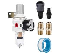 NANPU 1/4" BSPP Filtre Régulateur d'Air Comprimé Séparateur Eau-Huile - Manomètre (0-10 Bar), Réservoir En Polycarbonate, Décharge Semi-automatique, Support En Métal