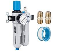 NANPU 1/4" BSPP Filtre Régulateur Lubrificateur (FRL) d'Air Comprimé Séparateur Eau-Huile - Haute Pression, Alliage de zinc, Manomètre (0-16 Bar), Décharge Semi-automatique, Support En Métal