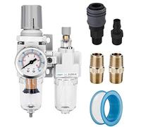 NANPU 1/4" BSPP Filtre Régulateur Lubrificateur (FRL) d'Air Comprimé Séparateur Eau-Huile - Manomètre (0-10 Bar), Réservoir En Polycarbonate, Décharge Semi-automatique, Support En Métal