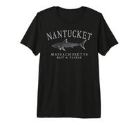 Nantucket Massachusetts Shark Vintage Gris Art Pêche T-Shirt Haut de Gamme