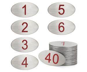 NanTun 304 Stainless Steel Engraved Oval Table Red Numbers (1-50) Pubs Restaurants Clubs - 1 to 50