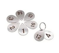 NanTun Lot de 10 porte-clés en acier inoxydable 304 en forme de goutte avec anneau - Numéro d'identification - Porte-clés numéroté - 1 à 10