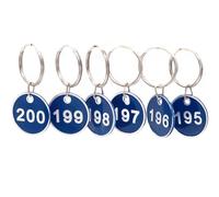 NanTun Lot de 50 étiquettes numérotées en aluminium avec porte-clés, chiffres de 1 à 50, bleu