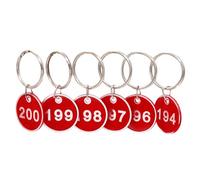 NanTun Lot de 50 étiquettes numérotées en aluminium avec porte-clés, chiffres de 1 à 50, rouge