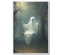 Nanxiwofee Toile murale vintage - Fantôme amusant sur une balançoire dans la forêt - Décoration murale gothique sombre - Art effrayant abandonné - 30,5 x 40,6 cm - Sans cadre